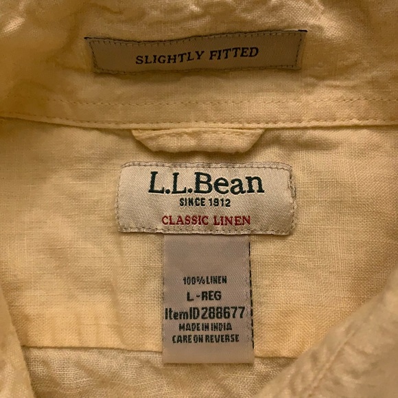 L.L. Bean Classic Linen Short Sleeve Shirt Slightly Fitted Yellow Mens L-REG - Picture 4 of 5